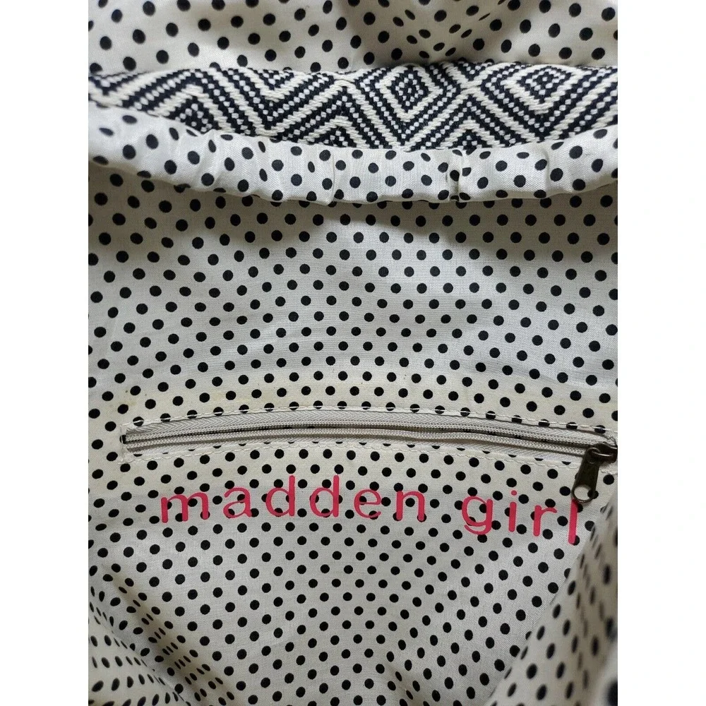 Madden Girl Bookbag Backpack Rucksack Ivory Black Med Embroidery Diamond Pattern